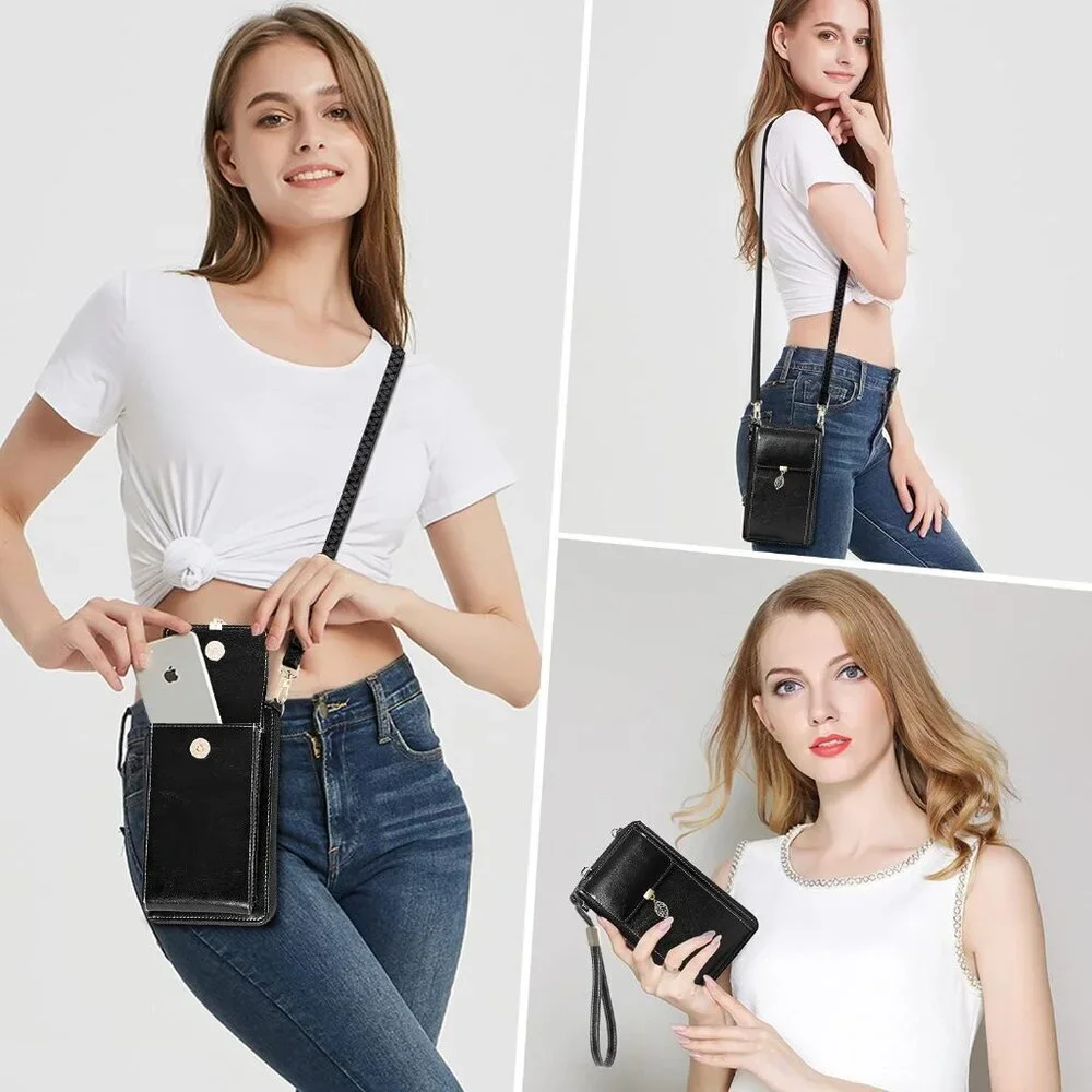 Small Leather Crossbody Phone Bag Women RFID Wallet Compact Organizer